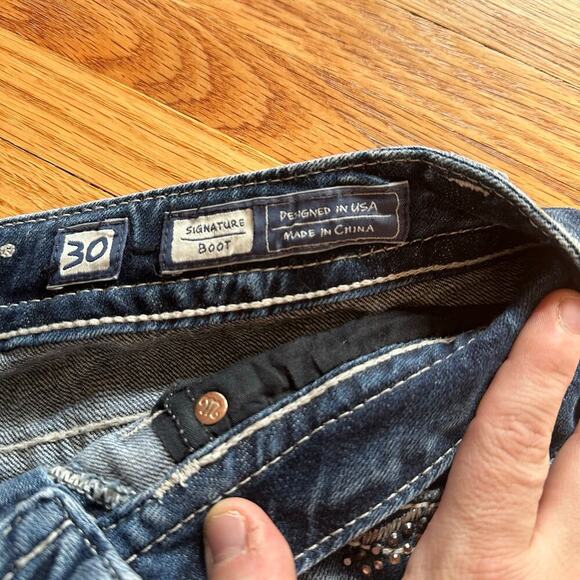 MISS ME x Womens Denim Blue Jeans Signature Bootcut Size 30, jewel stud accents - Picture 9 of 9